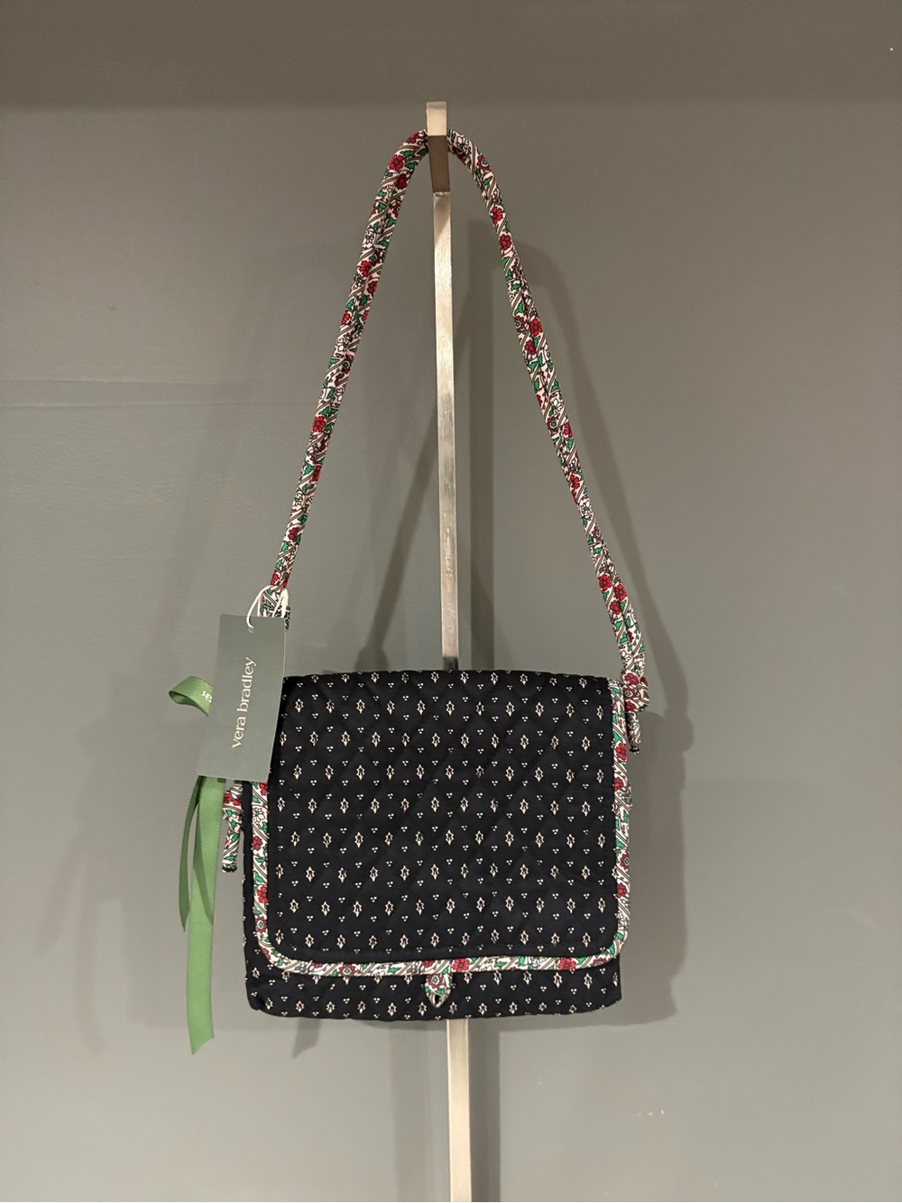 Vera Bradley Black Quilted Crossbody with Floral-Trim Strap